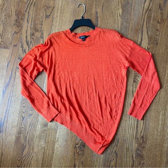 Theory orange coral asymmetrical sweater linen crew neck long sleeve medium - Picture 2 of 13